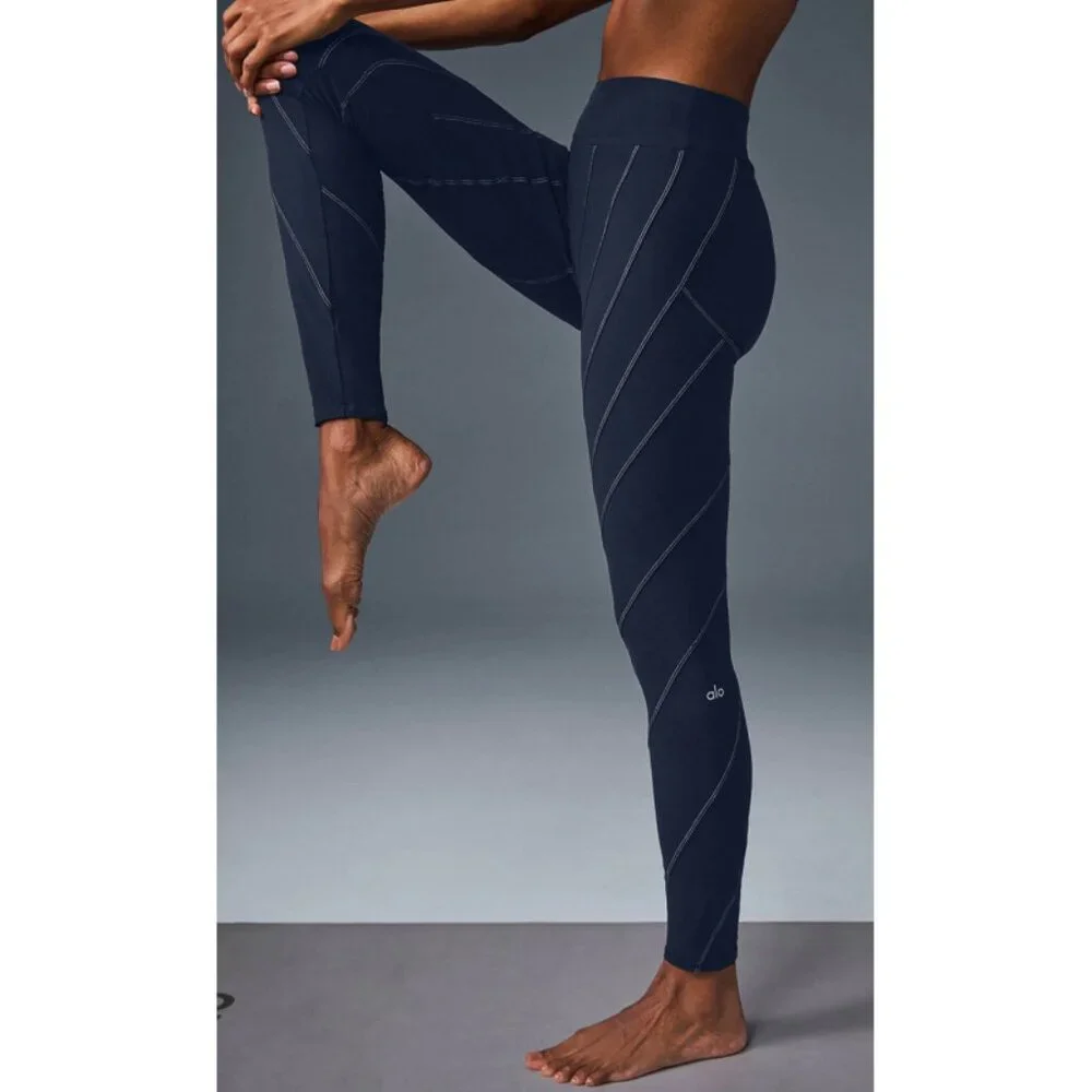 Alo High-Waist Sunray Leggings Navy Ivory Alosoft Hi-Rise Waisted Tights Skinny